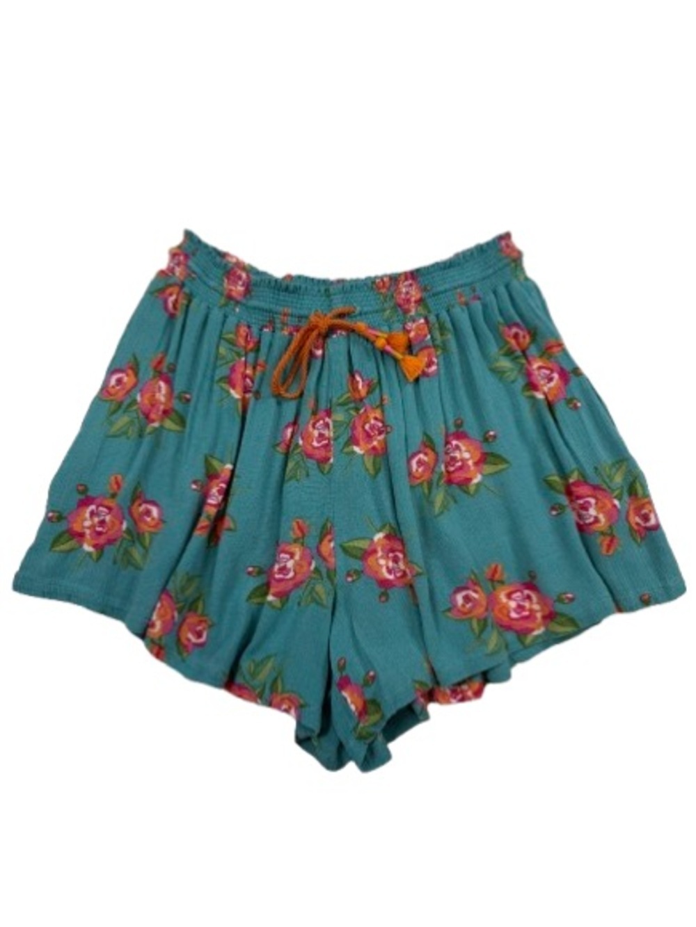 Matilda Jane Floral Boho Women’s Shorts XS Teal Pink Pull On Tassel Pocket